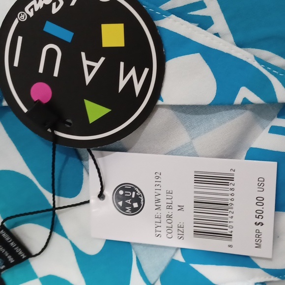 Maui & Sons men's Med blu grn wht checked SS Button down shirt - Picture 6 of 9